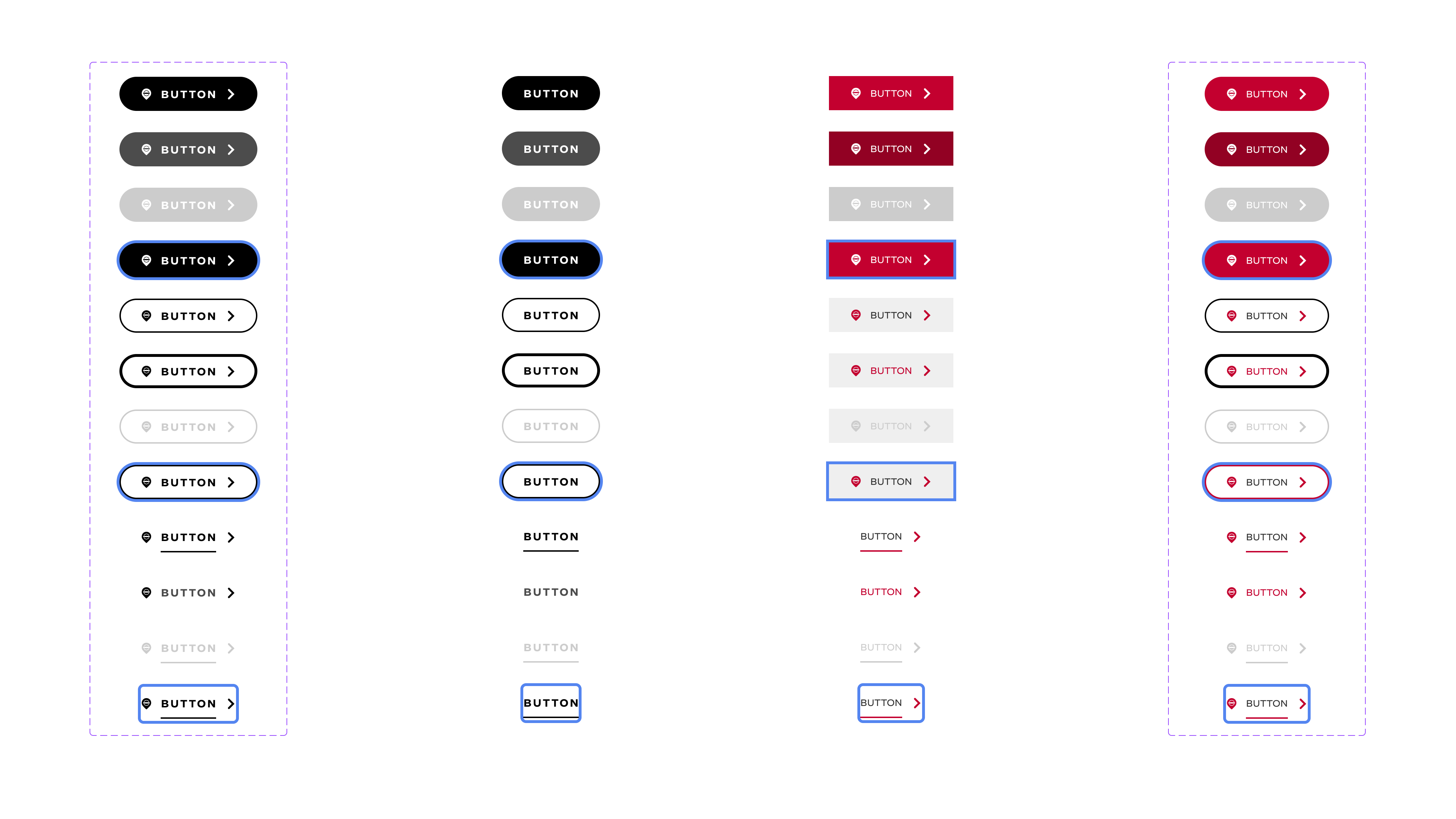 The same button component mapped across the design-system language and legacy themed contexts